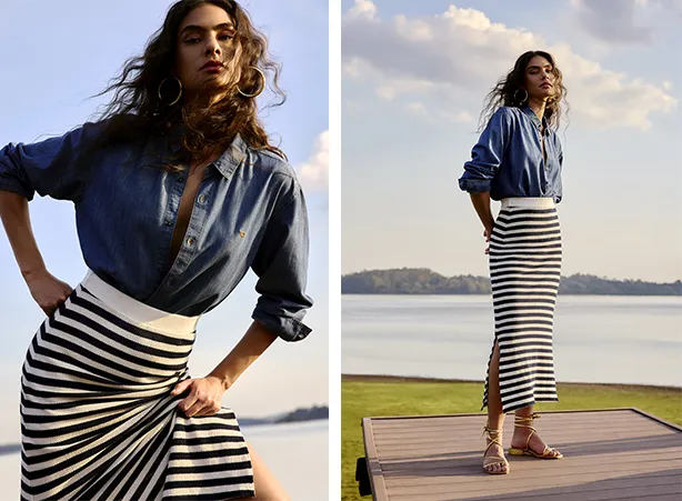 Modelos de saia midi com padronagens atemporais Modelos de saia midi com padronagens atemporais