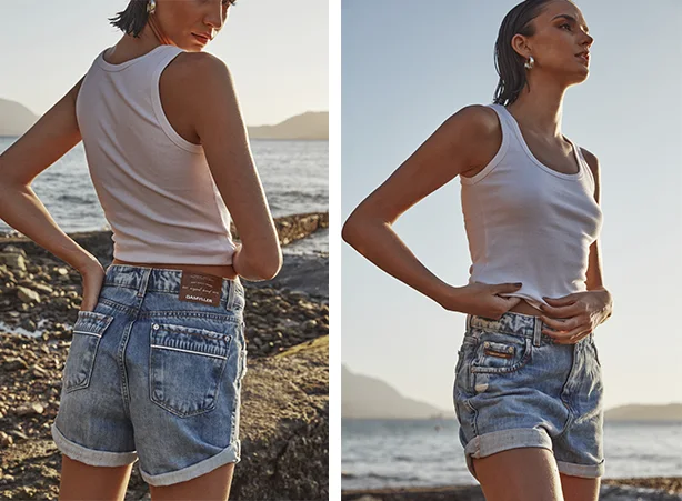 Dupla de regata branca e short jeans Dupla de regata branca e short jeans