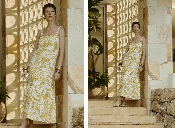 Look feminino com estampa tropical