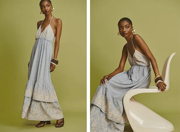 Look romântico feminino com estampa floral de aspecto bordado