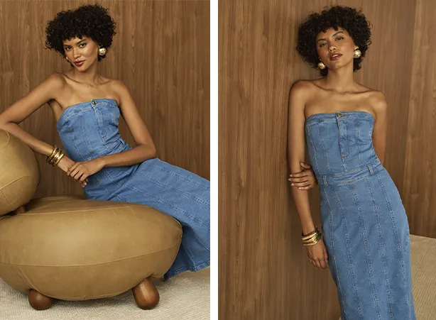 Combo versátil de jeans e shape midi