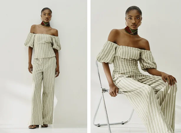 Conjunto listrado com calça pantalona