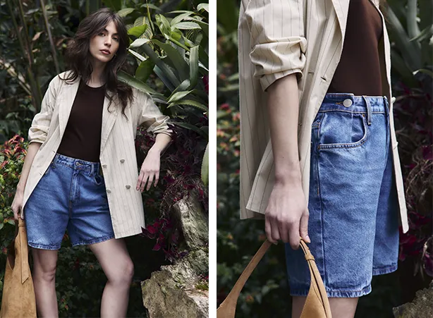 Look com bermuda jeans feminina