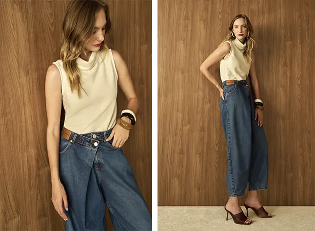 Combinação de jeans e off white