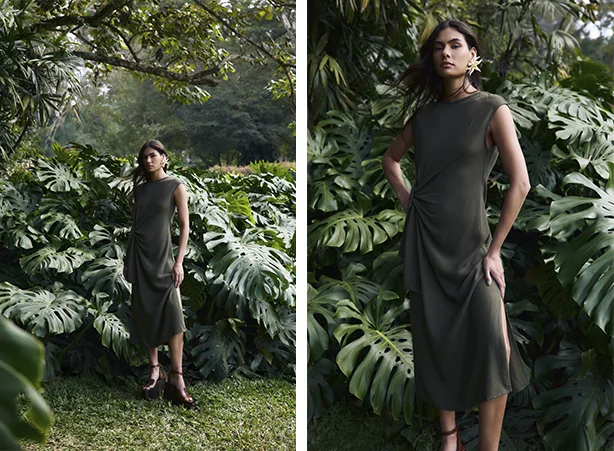 Modelo de vestido midi verde para trabalhar Modelo de vestido midi verde para trabalhar