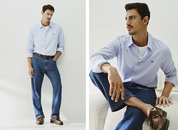 Look com camisa social e calça jeans Look com camisa social e calça jeans
