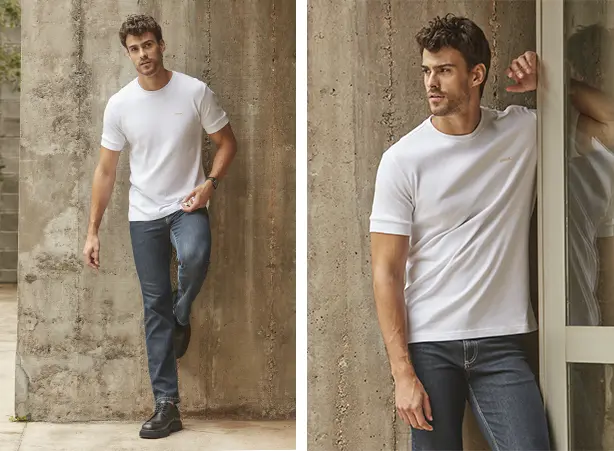 Outfit masculino com camiseta e jeans Outfit masculino com camiseta e jeans