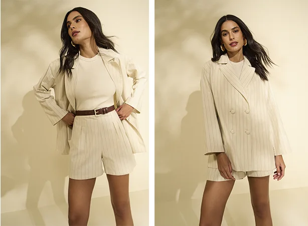 Conjunto de alfaiataria listrada para o trabalho Conjunto de alfaiataria listrada para o trabalho