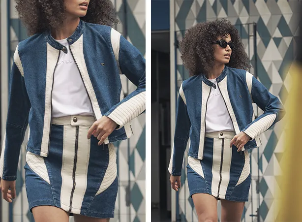 Conjunto de jaqueta e saia curta Conjunto de jaqueta e saia curta