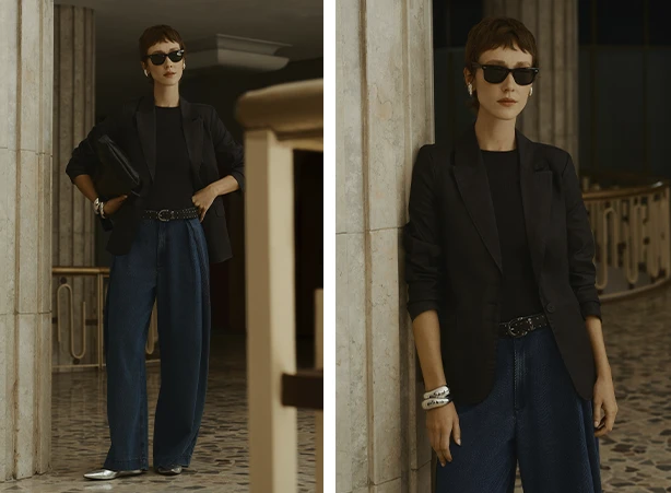 Look com blazer e calça jeans Look com blazer e calça jeans