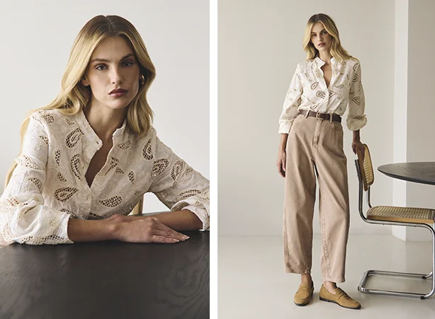 Look para trabalhar com calça em sarja marrom e modelagem barrel Look para trabalhar com calça em sarja marrom e modelagem barrel