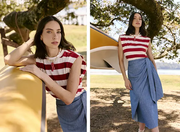 Estética navy com camiseta listrada Estética navy com camiseta listrada