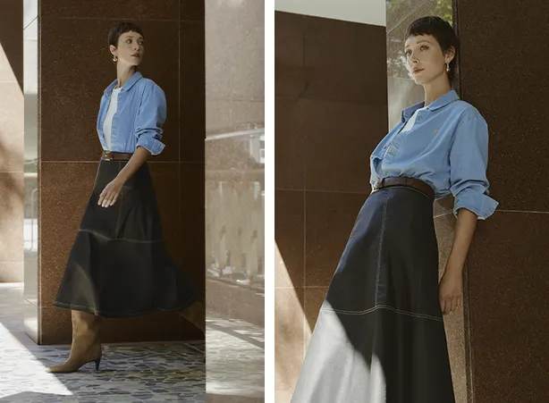 Looks com saias e camisetas jeans Looks com saias e camisetas jeans