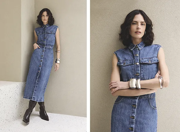 Looks para trabalhar vestido jeans midi Looks para trabalhar vestido jeans midi