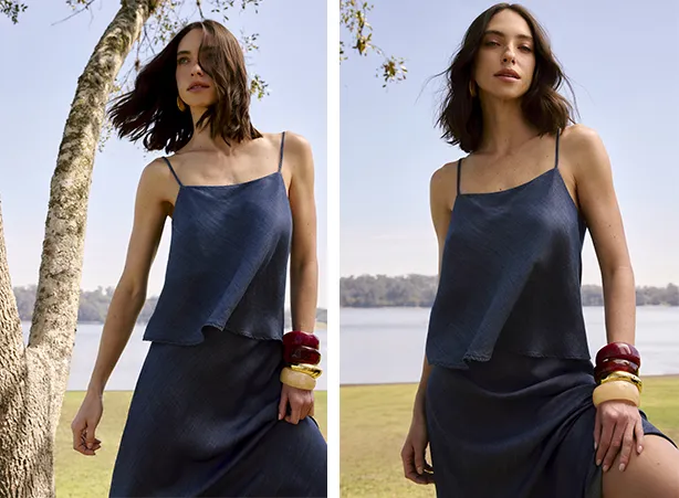 Look com saia jeans midi Look com saia jeans midi