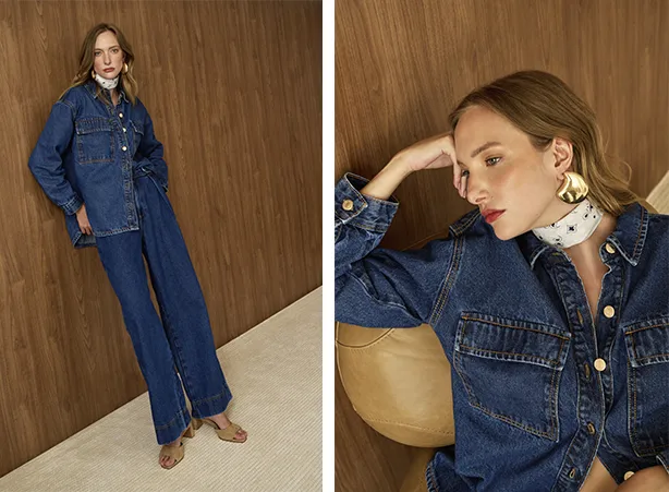 Conjunto com calça wide e camisa oversized