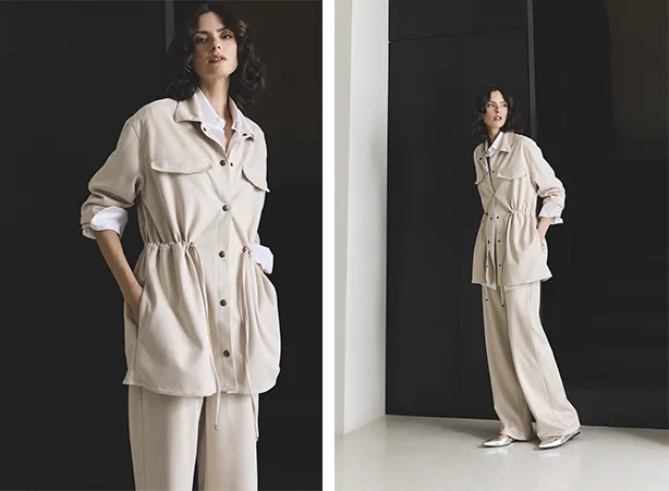 Calça new flare associada à parka