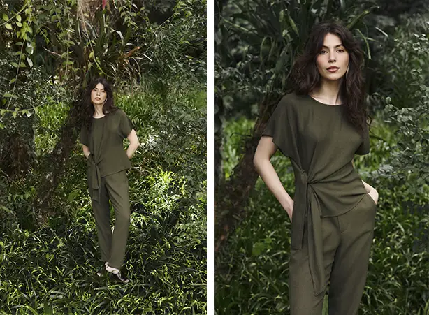 Proposta de blusa com detalhe de amarração e calça