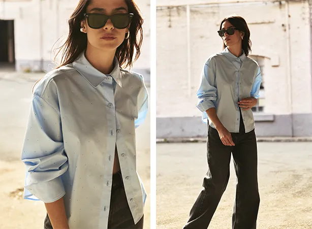 Looks com camisa social feminina e calça jeans black delavé Looks com camisa social feminina e calça jeans black delavé