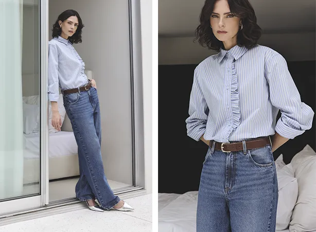 Combinação de camisa e jeans Combinação de camisa e jeans