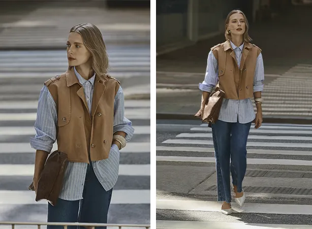 Look executivo feminino com camisa azul listrada Look executivo feminino com camisa azul listrada