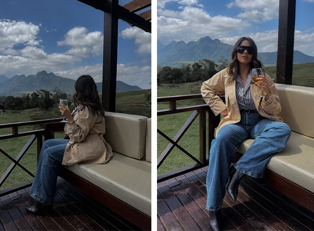 Look elegante com calça jeans e trench coat