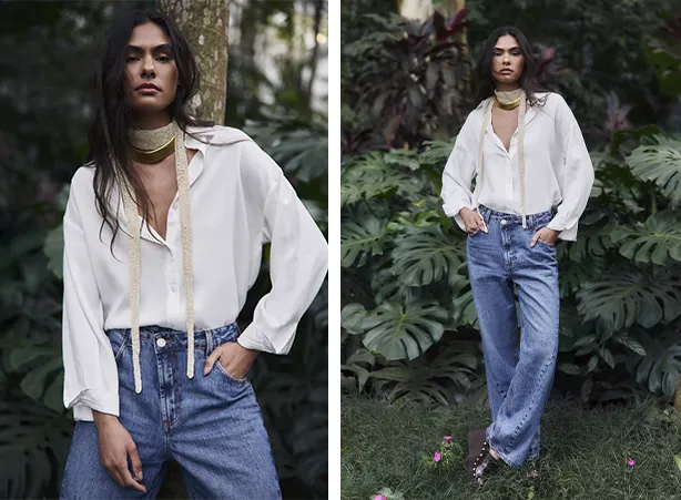 Looks com camisa branca feminina e calça jeans Looks com camisa branca feminina e calça jeans