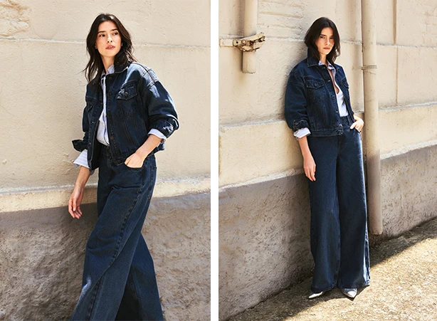 Conjunto feminino em jeans escuro