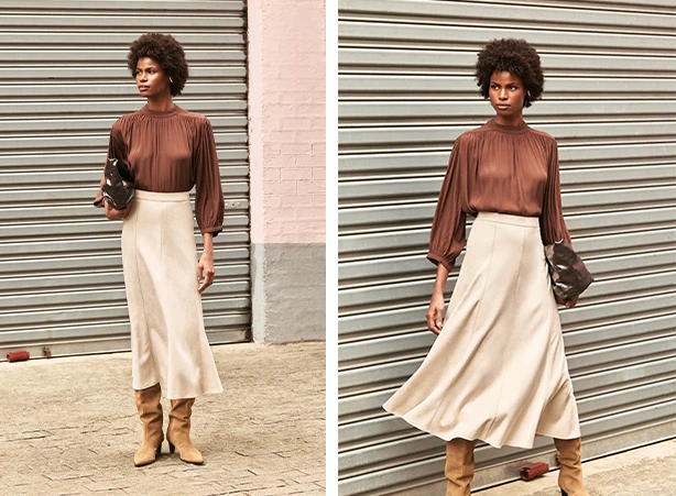 Conjunto de saia midi e blusa