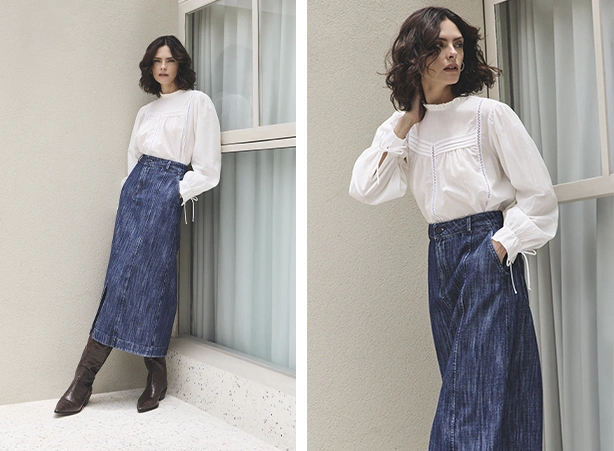 Look com saia midi jeans
