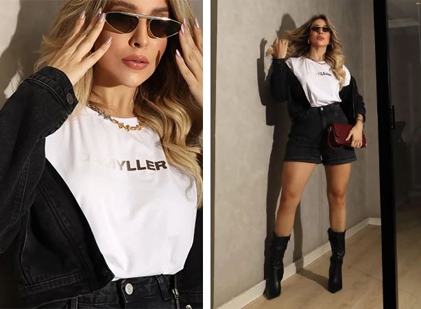 Look com short jeans preto
