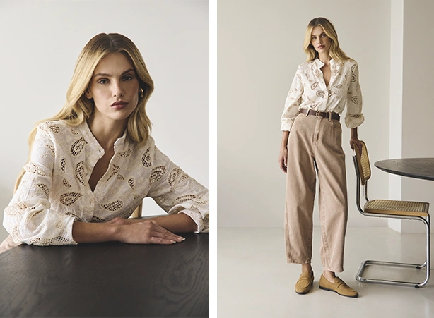 Looks com calça barrel em sarja bege