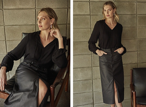 Look all black com saia midi Look all black com saia midi