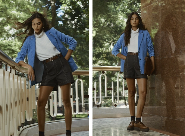 Look com blazer e blusa de gola alta Look com blazer e blusa de gola alta