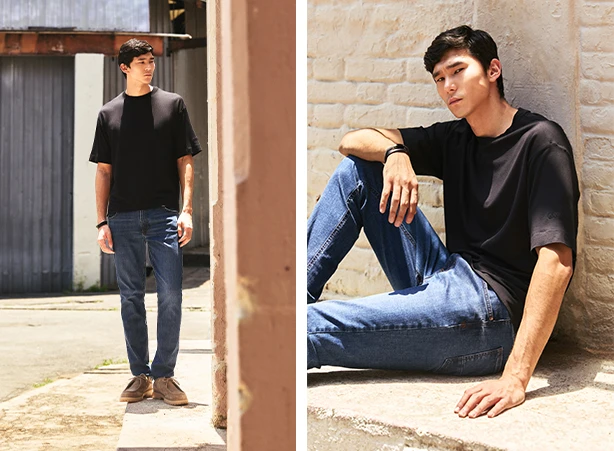 Look masculino com calça jeans skinny Look masculino com calça jeans skinny