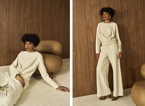 Look comfy com calça pantalona