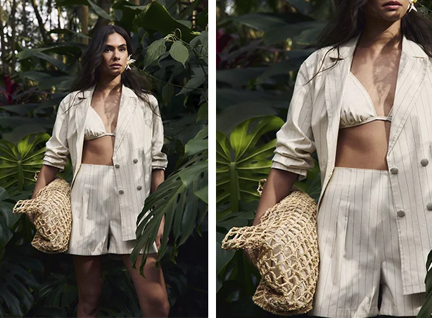 Look com blazer e bermuda em alfaiataria