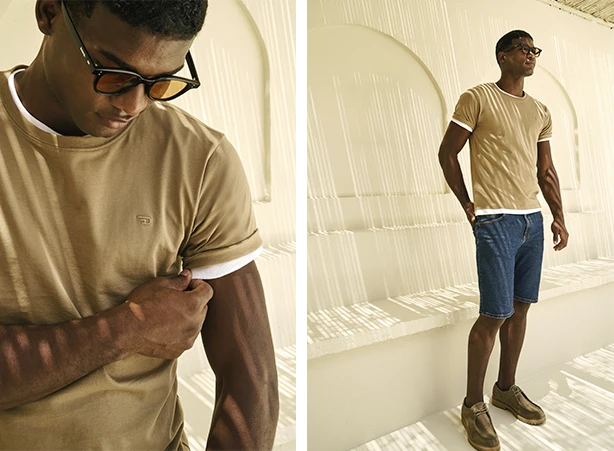 Look com bermuda em denim e camiseta