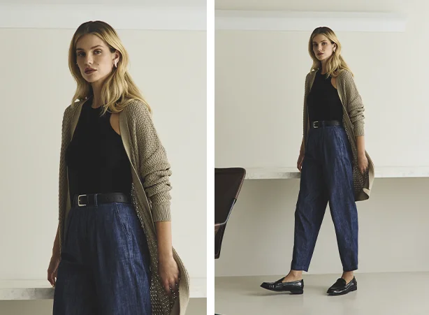 Look com terceira peça feminina: cardigan e calça jeans