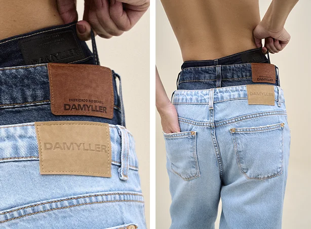 Instruções de lavagem para calça jeans