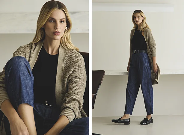 Produção casual com blusa básica e cardigan Produção casual com blusa básica e cardigan
