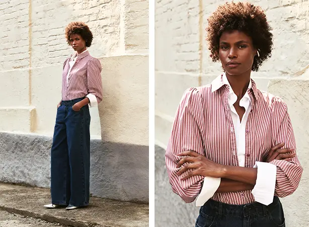 Looks femininos para trabalhar com camisa listrada e calça jeans