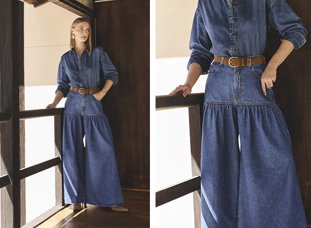 Looks femininos all jeans com camisa e saia calça 