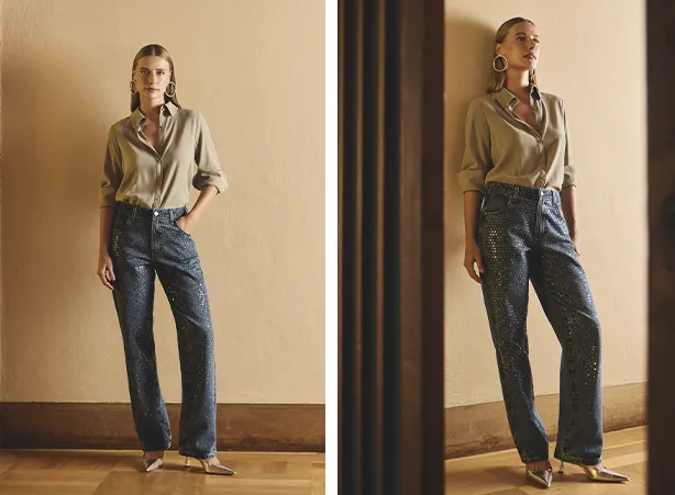 Tipos de calças jeans femininas e camisas