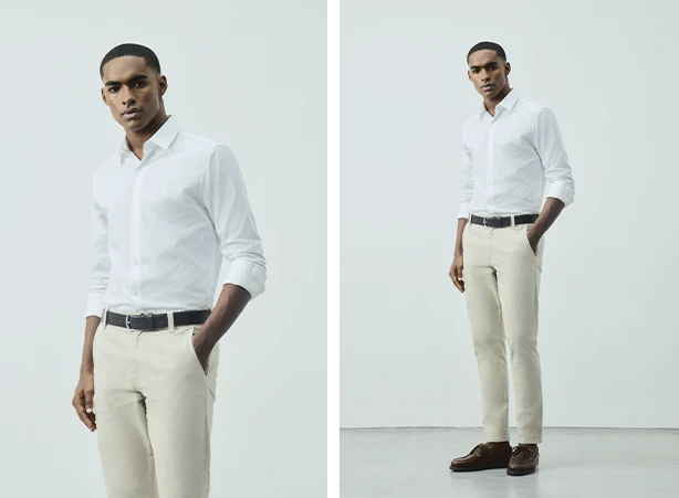 Duo de camisa social com calça chino bege Duo de camisa social com calça chino bege