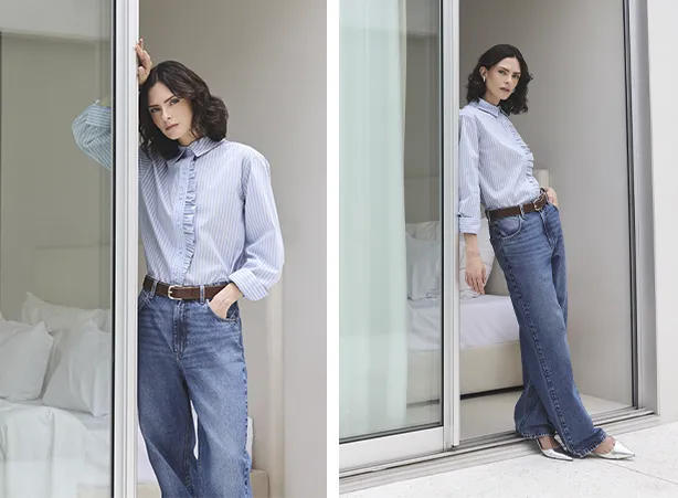 Look com calça jeans e camisa social feminina