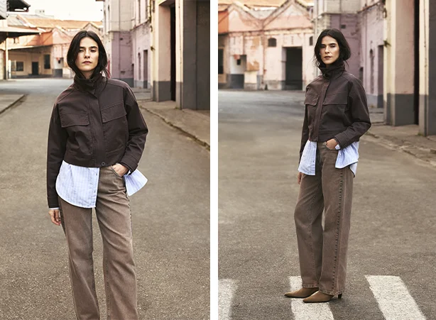Look com camisa social feminina e jaqueta
