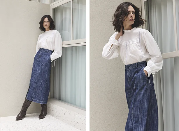 Como usar bota com saia jeans midi