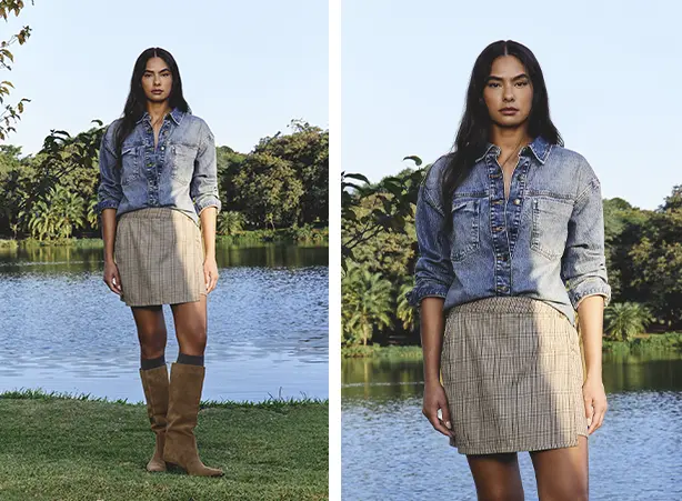 Como usar camisa feminina com saia
