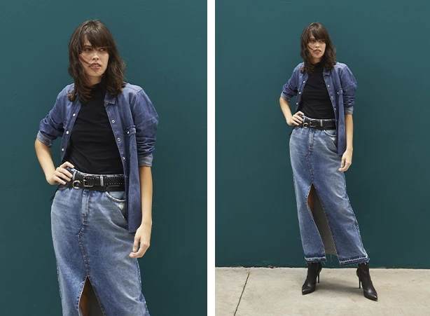 Combinações de saia com bota em preto e jeans